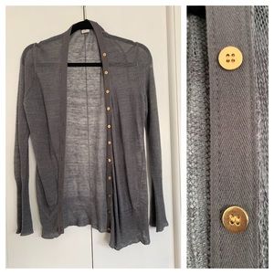 J Crew linen knit cardigan w gold buttons Small